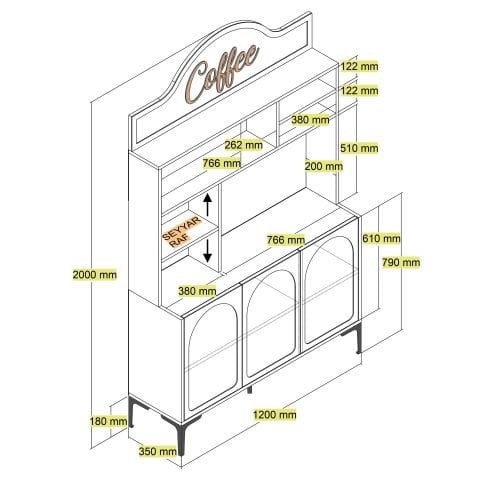 Variant Lyon Kahve Köşesi 120cm - Atlas / Siyah