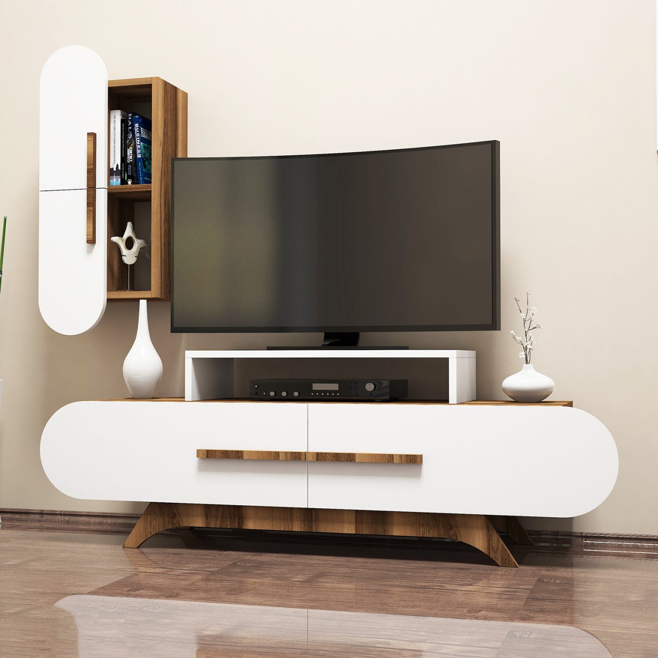 Variant Rose Duvar Raflı Tv Ünitesi Ceviz - Beyaz