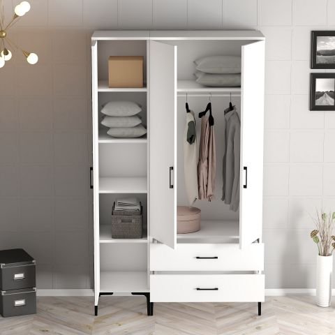 Kumsal 3 Kapılı (PT) Gardırop - Beyaz / Beyaz