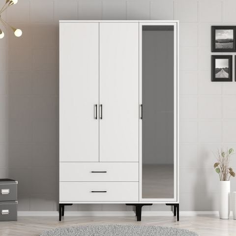 Kumsal 3 Kapılı (RT) Gardırop - Beyaz / Beyaz