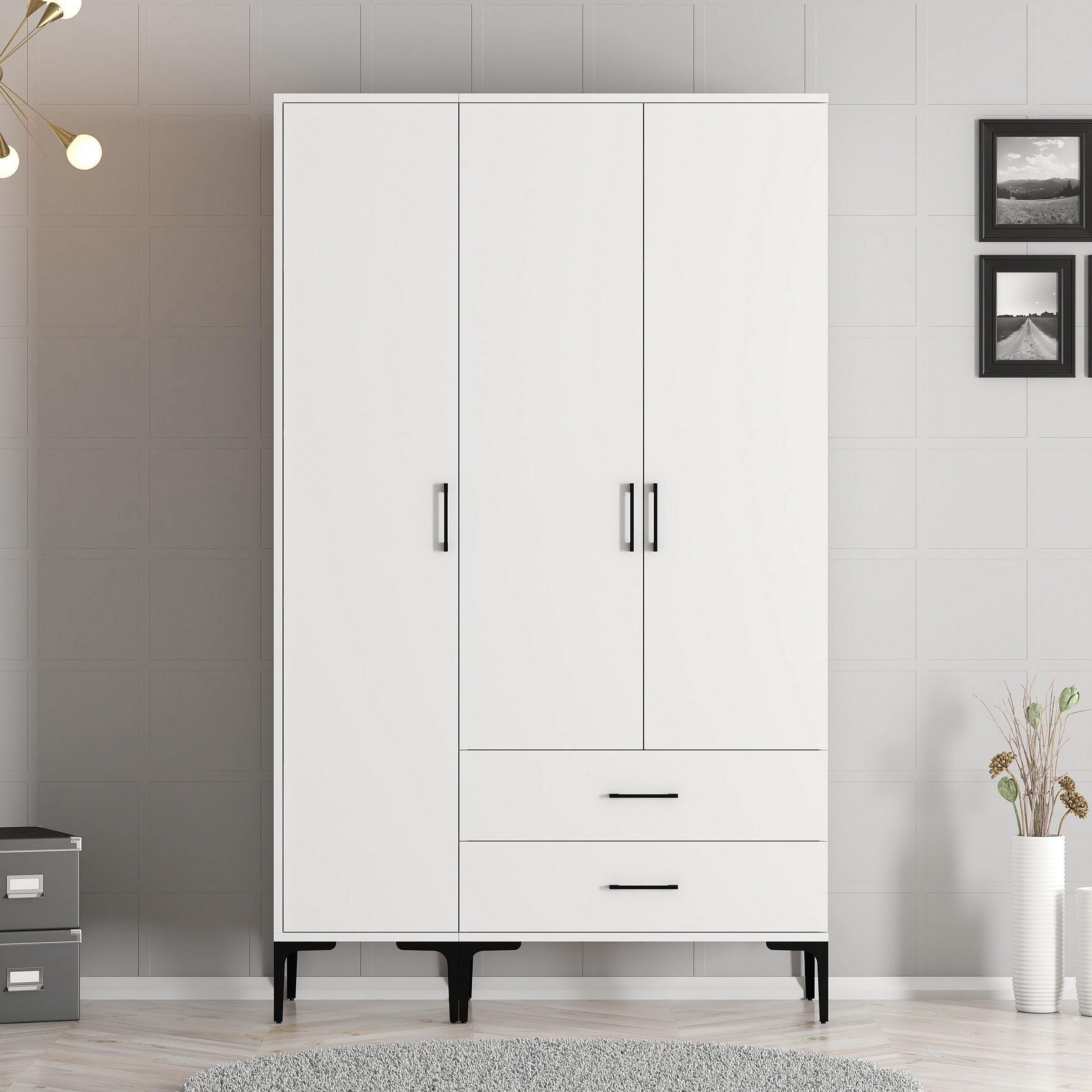 Kumsal 3 Kapılı (ST) Gardırop - Beyaz / Beyaz