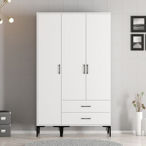 Kumsal 3 Kapılı (ST) Gardırop - Beyaz / Beyaz