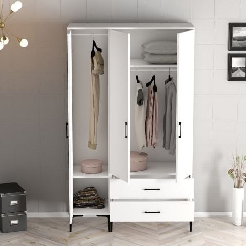 Kumsal 3 Kapılı (ST) Gardırop - Beyaz / Beyaz