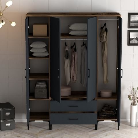 Kumsal 4 Kapılı (PTP) Gardırop - Lidya / Antrasit