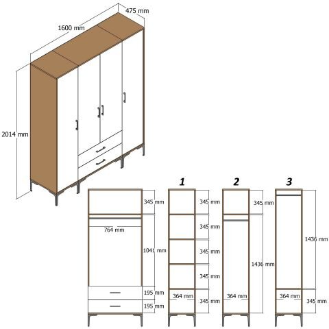 Kumsal 4 Kapılı (PTP) Gardırop - Lidya / Krem