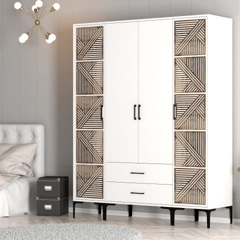 Kumsal 4 Kapılı (PTP) Gardırop - Beyaz / Beyaz