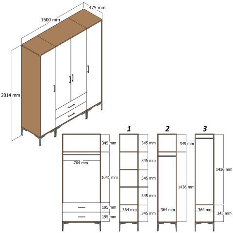 Kumsal 4 Kapılı (PTP) Gardırop - Beyaz / Beyaz
