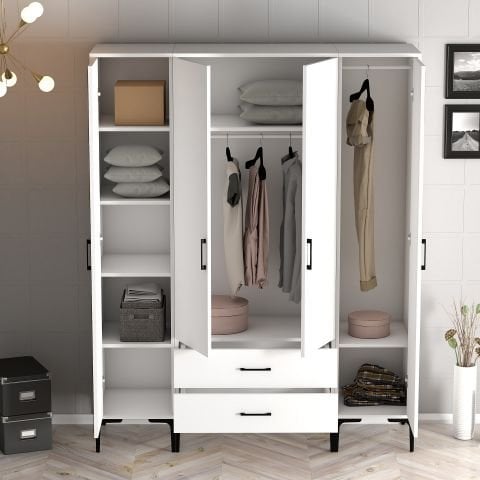 Kumsal 4 Kapılı (STS) Gardırop - Beyaz / Beyaz
