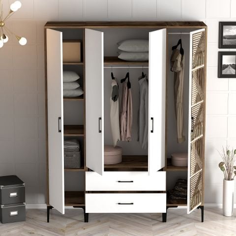 Kumsal 4 Kapılı (STP) Gardırop - Lidya / Beyaz