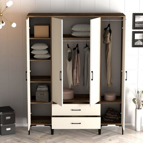 Kumsal 4 Kapılı (STP) Gardırop - Lidya / Krem