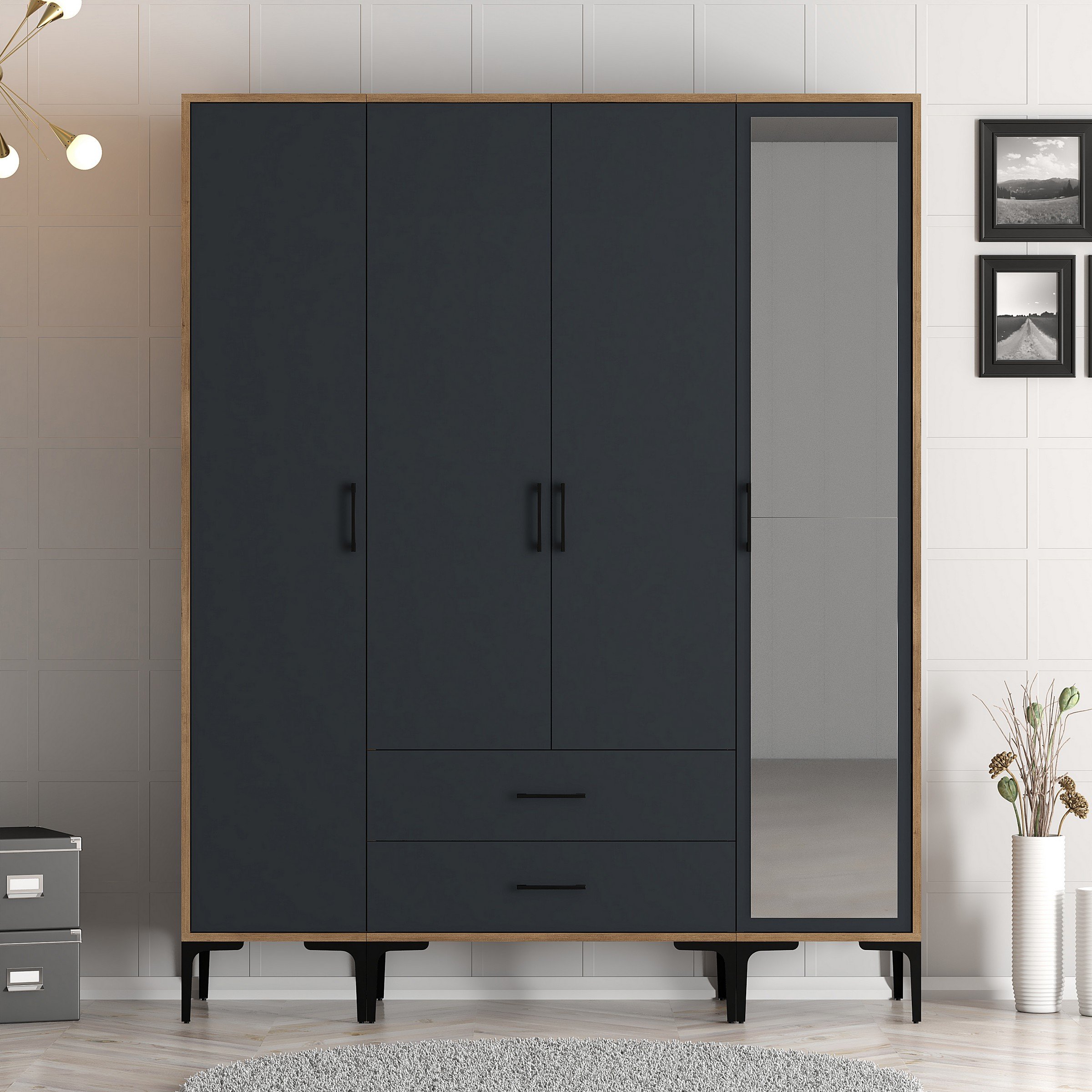 Kumsal 4 Kapılı (STR) Gardırop - Lidya / Antrasit