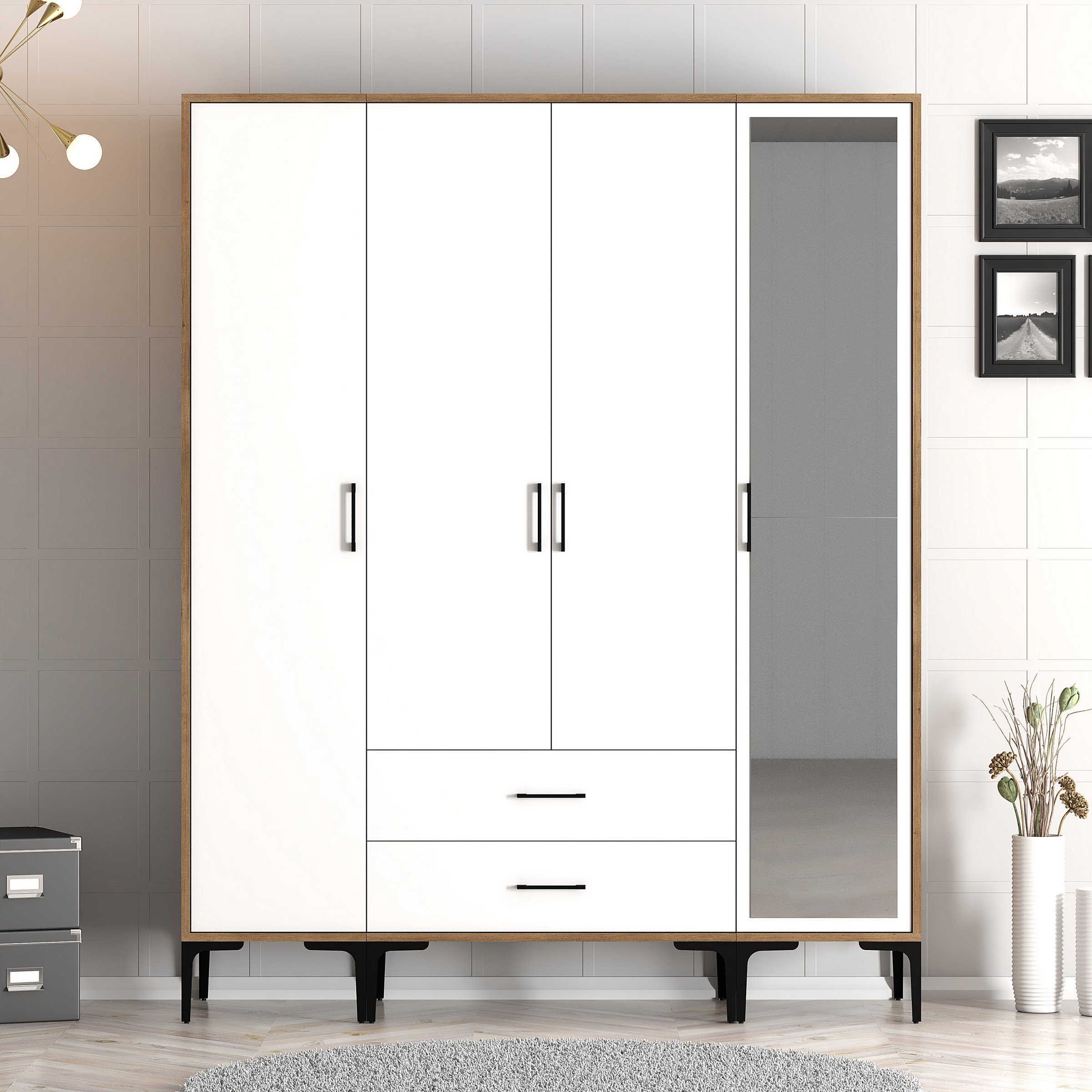Kumsal 4 Kapılı (STR) Gardırop - Lidya / Beyaz