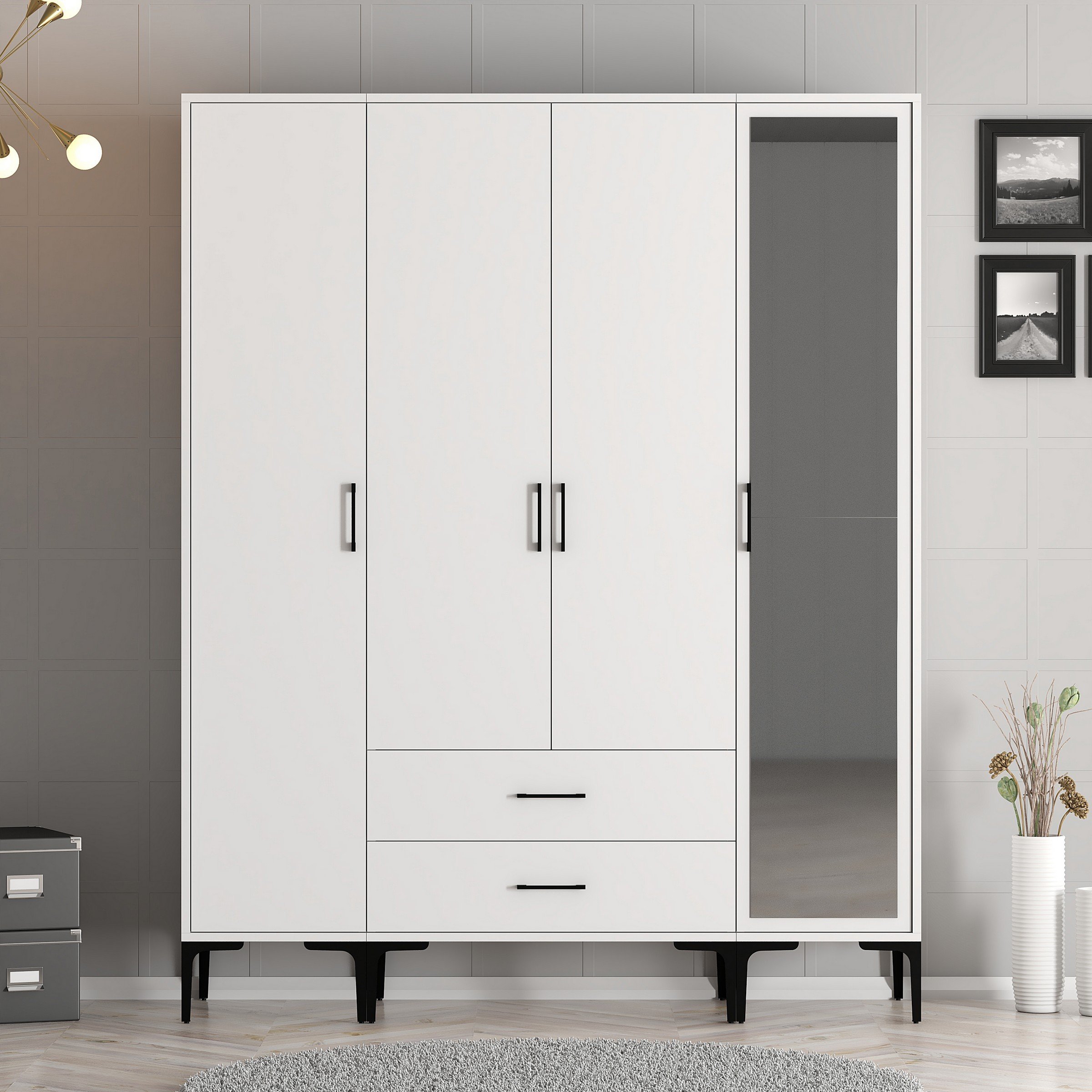 Kumsal 4 Kapılı (STR) Gardırop - Beyaz / Beyaz
