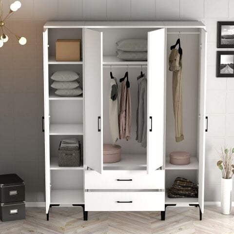 Kumsal 4 Kapılı (STR) Gardırop - Beyaz / Beyaz