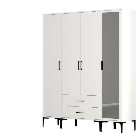 Kumsal 4 Kapılı (STR) Gardırop - Beyaz / Beyaz