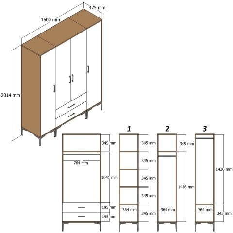 Kumsal 4 Kapılı (STR) Gardırop - Beyaz / Beyaz