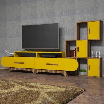Variant Flora Duvar Raflı Tv Ünitesi Ceviz - Sarı
