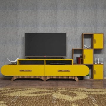 Variant Flora Duvar Raflı Tv Ünitesi Ceviz - Sarı