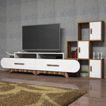 Variant Flora Duvar Raflı Tv Ünitesi Ceviz - Beyaz