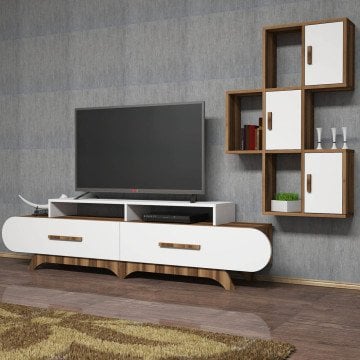 Variant Flora Duvar Raflı Tv Ünitesi Ceviz - Beyaz