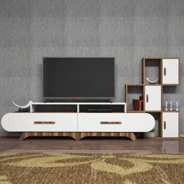 Variant Flora Duvar Raflı Tv Ünitesi Ceviz - Beyaz