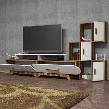 Variant Flora Duvar Raflı Tv Ünitesi Ceviz - Beyaz