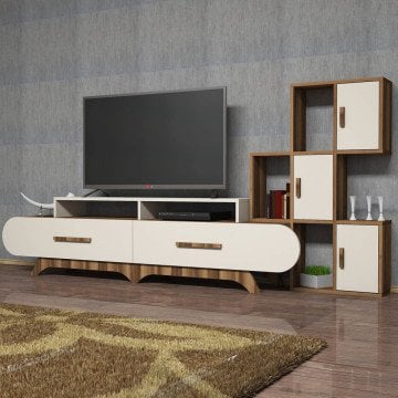 Variant Flora Duvar Raflı Tv Ünitesi Ceviz - Ekru