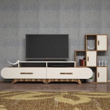 Variant Flora Duvar Raflı Tv Ünitesi Ceviz - Ekru