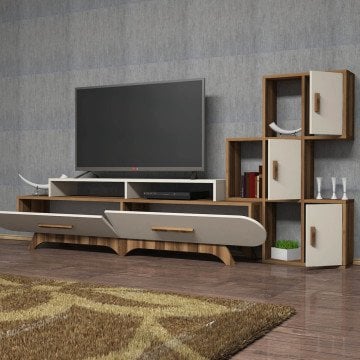 Variant Flora Duvar Raflı Tv Ünitesi Ceviz - Ekru