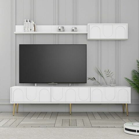 Variant Lyon Duvar Raflı Tv Ünitesi - Beyaz / Altın