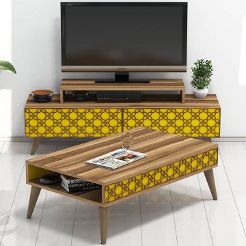 Variant City Tv Ünitesi Ve Orta Sehpa Ceviz-Sarı