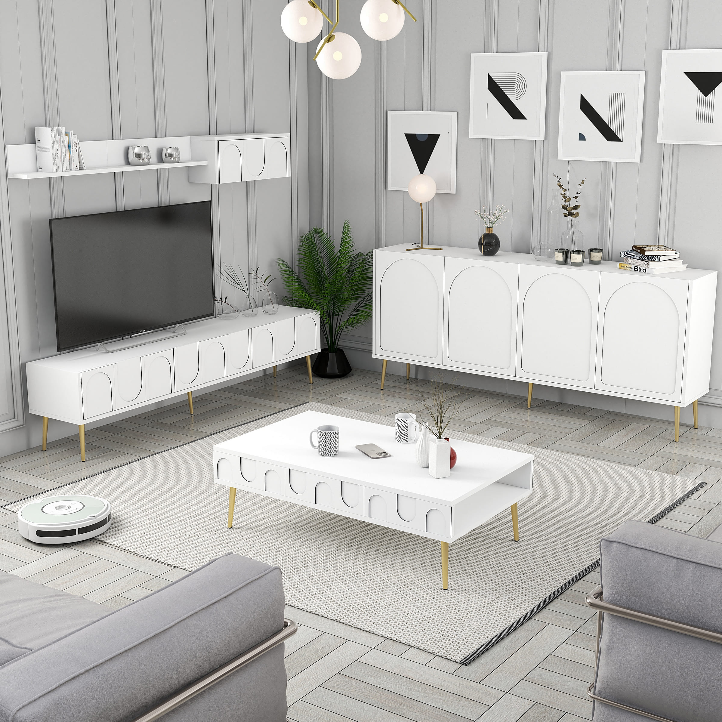 Variant Lyon 3 Lü Salon Takımı - Beyaz / Altın