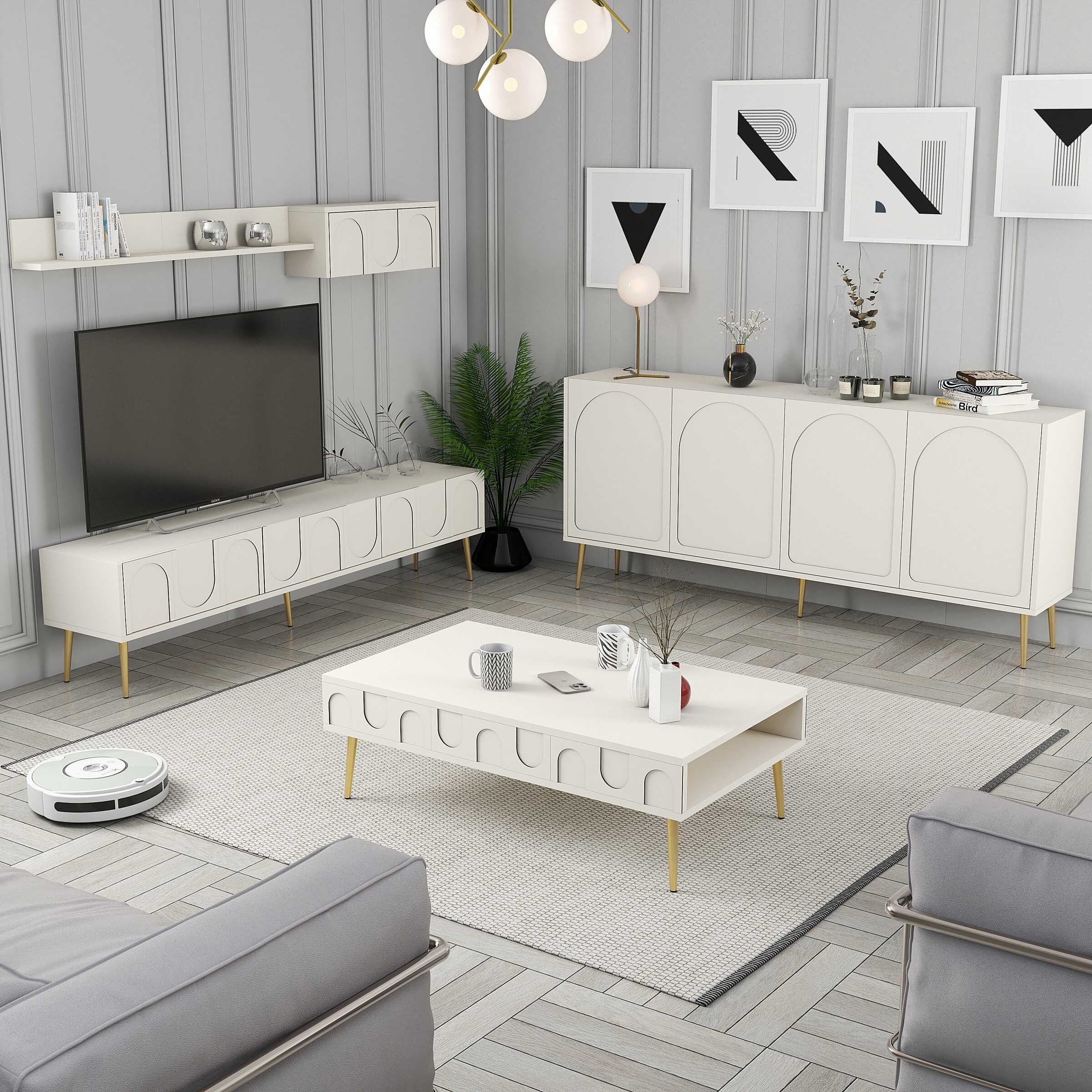 Variant Lyon 3 Lü Salon Takımı - Krem / Altın
