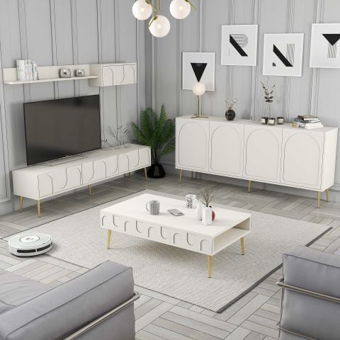 Variant Lyon 3 Lü Salon Takımı - Krem / Altın