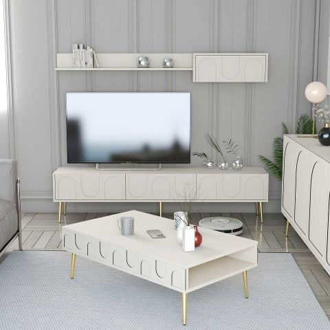 Variant Lyon 3 Lü Salon Takımı - Krem / Altın