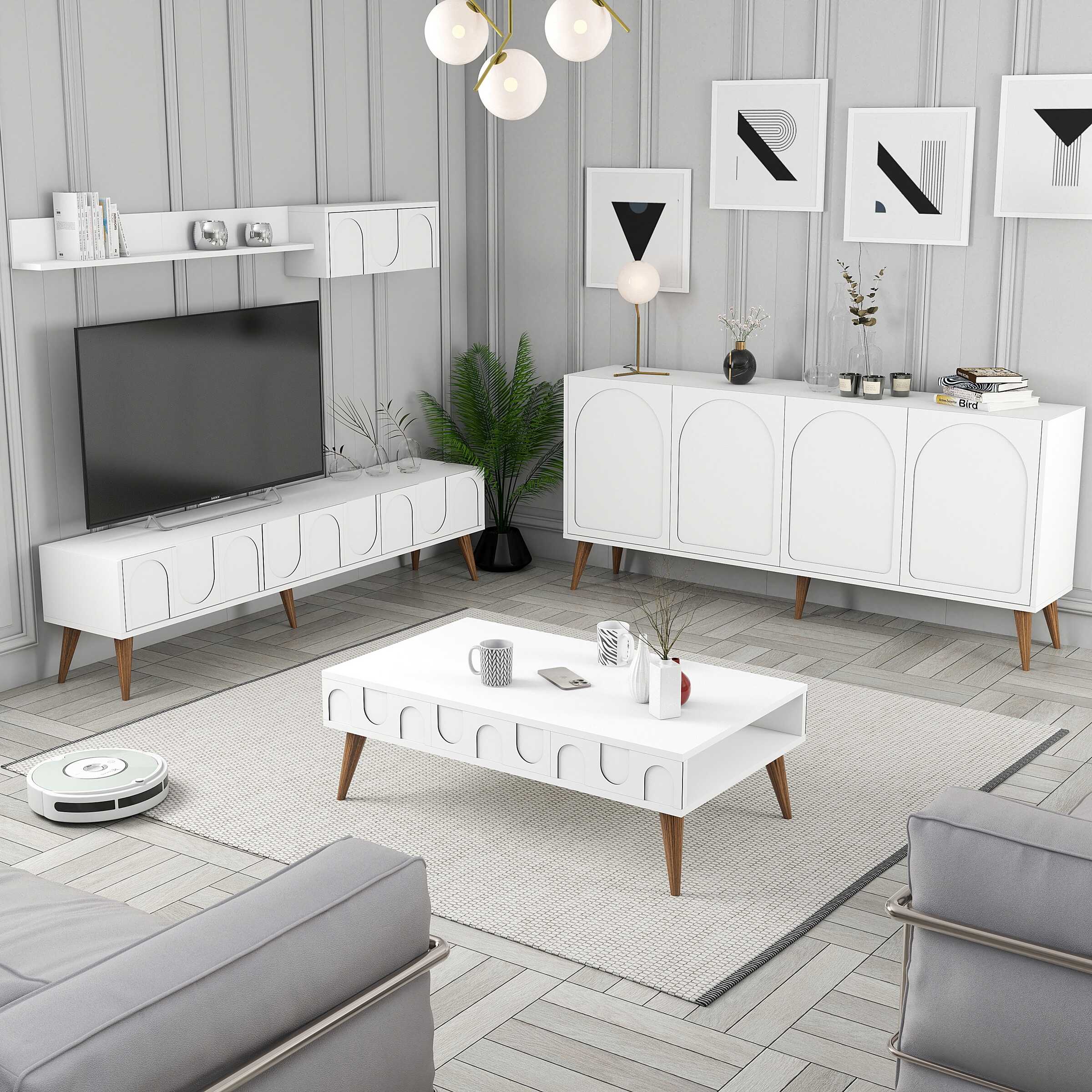 Variant Lyon 3 Lü Salon Takımı - Beyaz / Ceviz