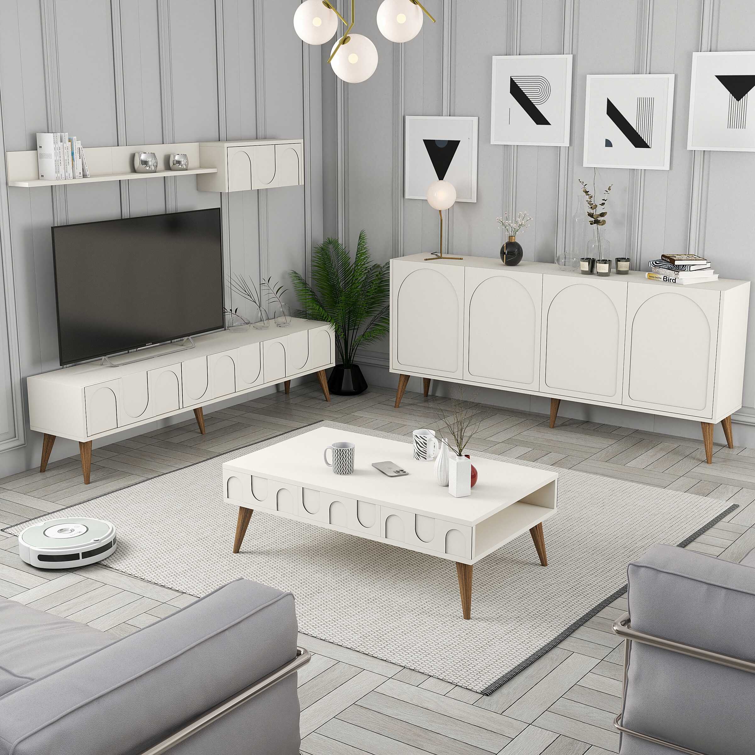 Variant Lyon 3 Lü Salon Takımı - Beyaz / Ceviz