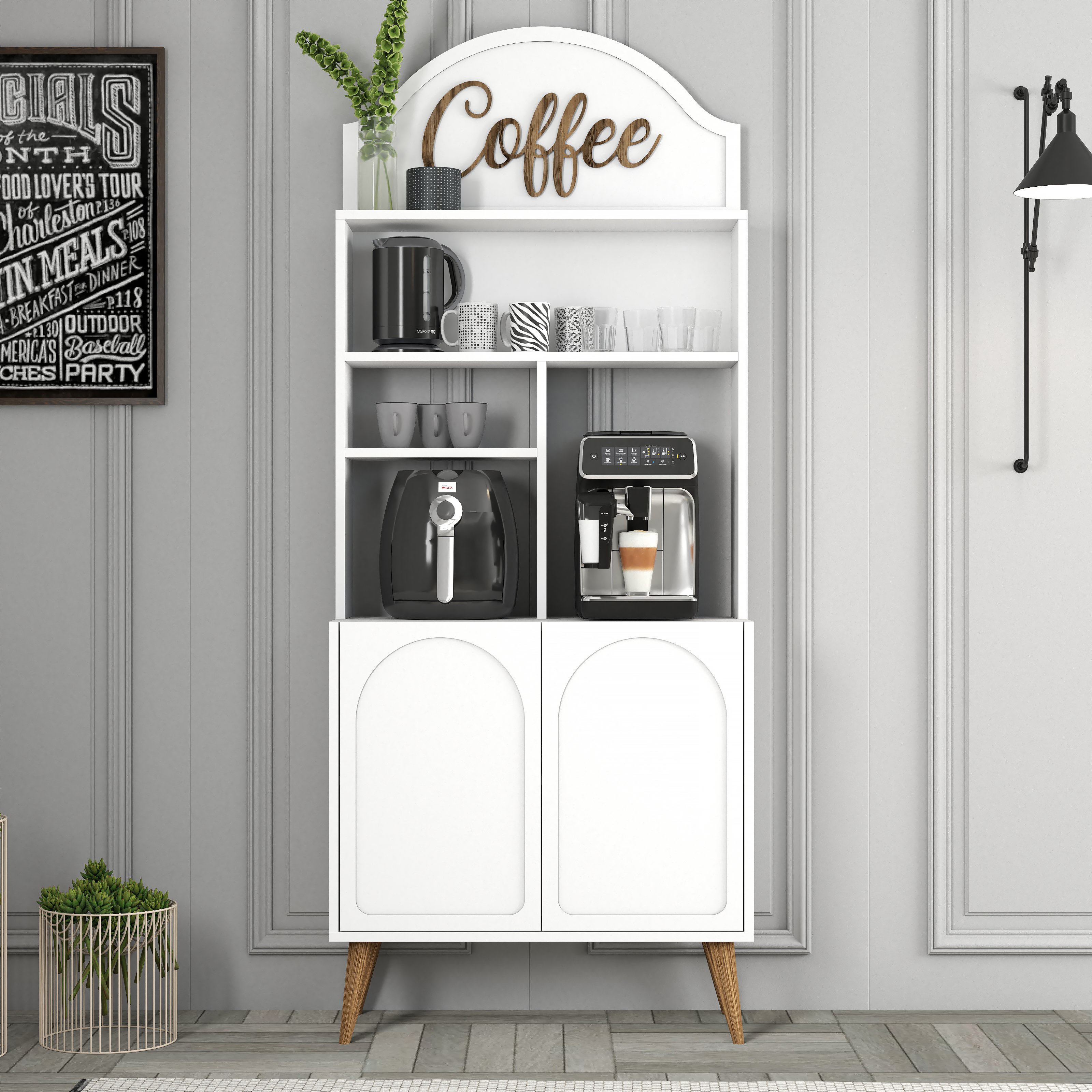 Variant Lyon Kahve Köşesi 80cm - Beyaz / Ceviz