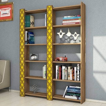 City Çift Kitaplık - Ceviz / Sarı