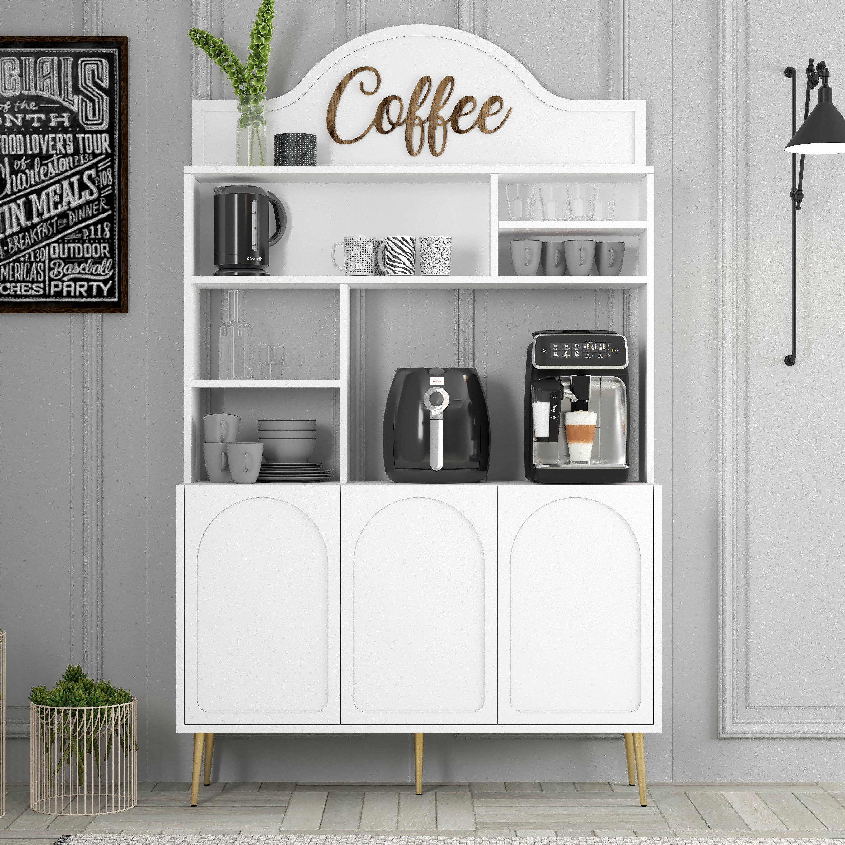 Variant Lyon Kahve Köşesi 120cm - Beyaz / Altın