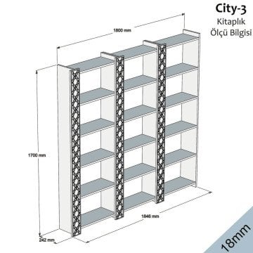 City Üçlü Kitaplık - Ceviz / Ceviz