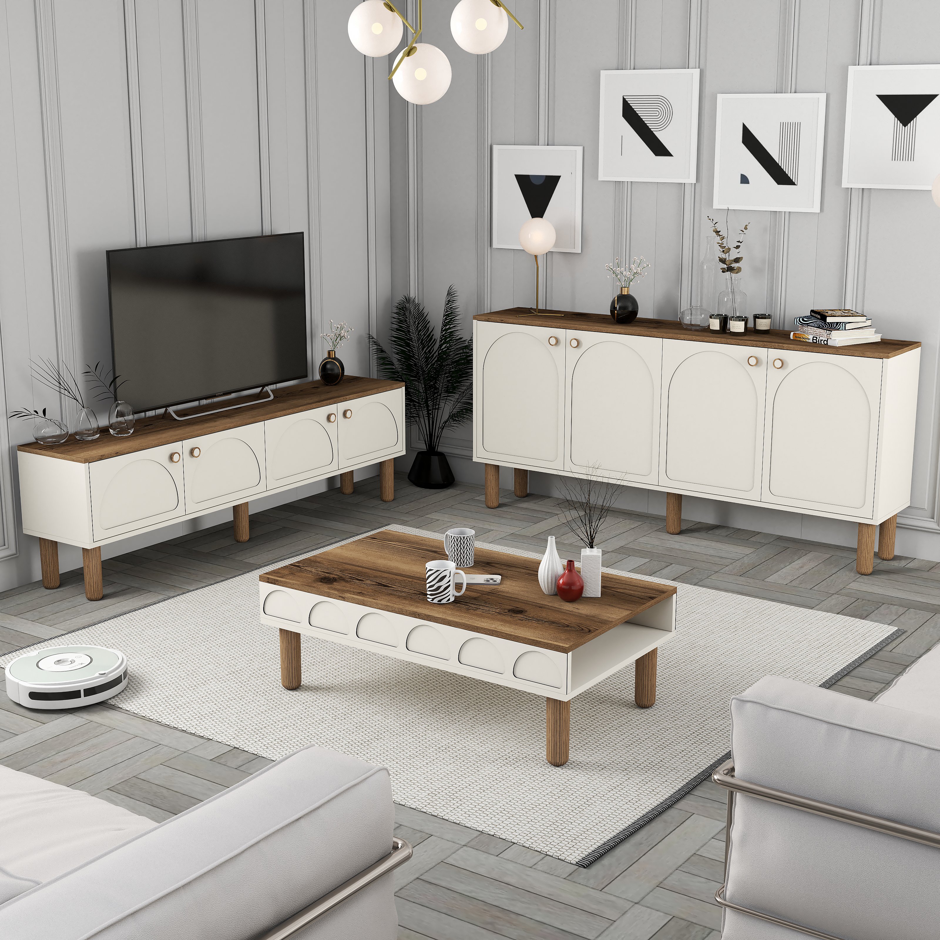 Bohem 3 Lü Salon Takımı - Krem