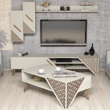 Beril Tv Ünitesi Ve Orta Sehpa Takımı - Krem