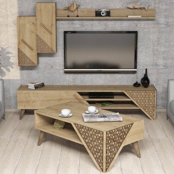 Beril Tv Ünitesi Ve Orta Sehpa Takımı - Meşe