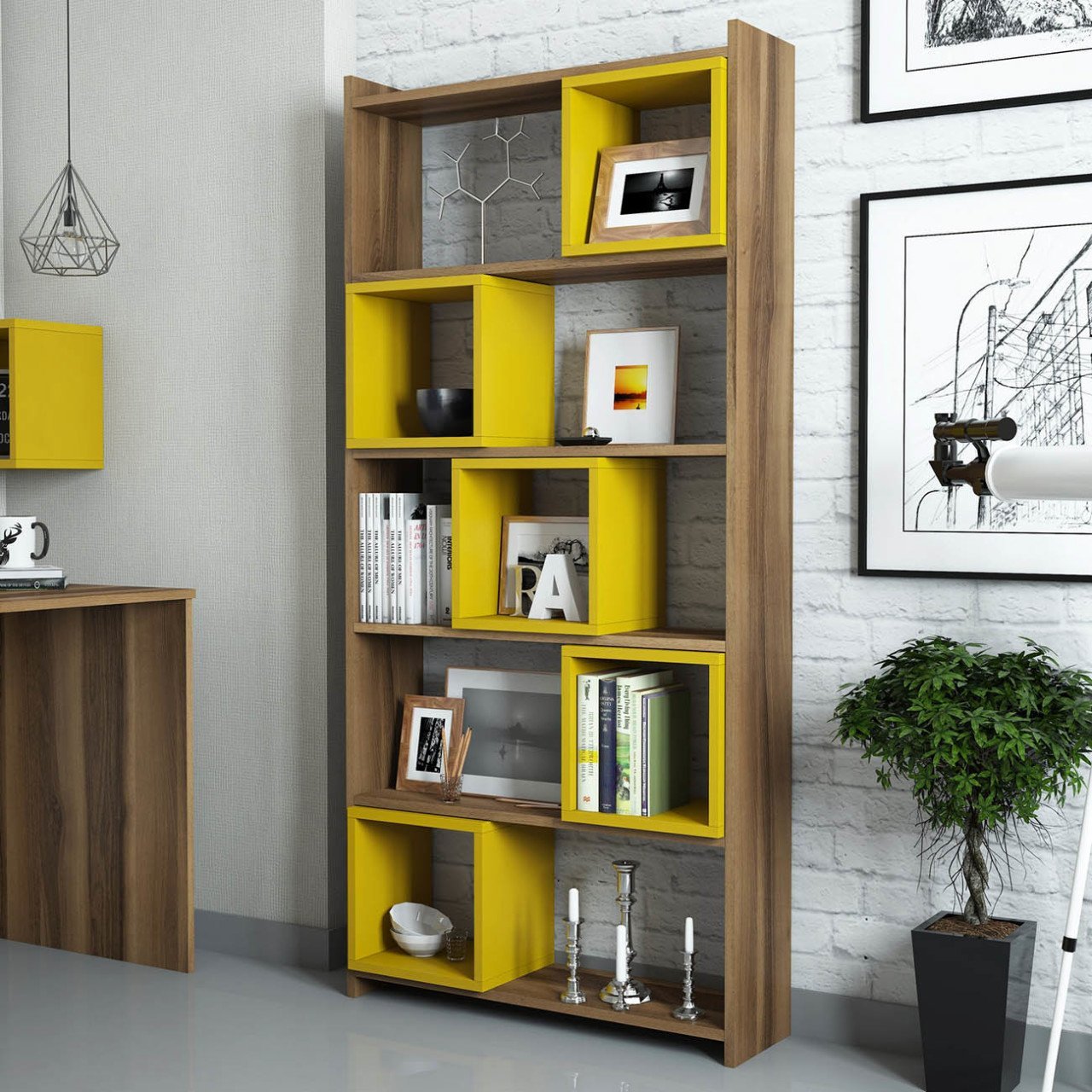 Box Kitaplık - Ceviz / Sarı