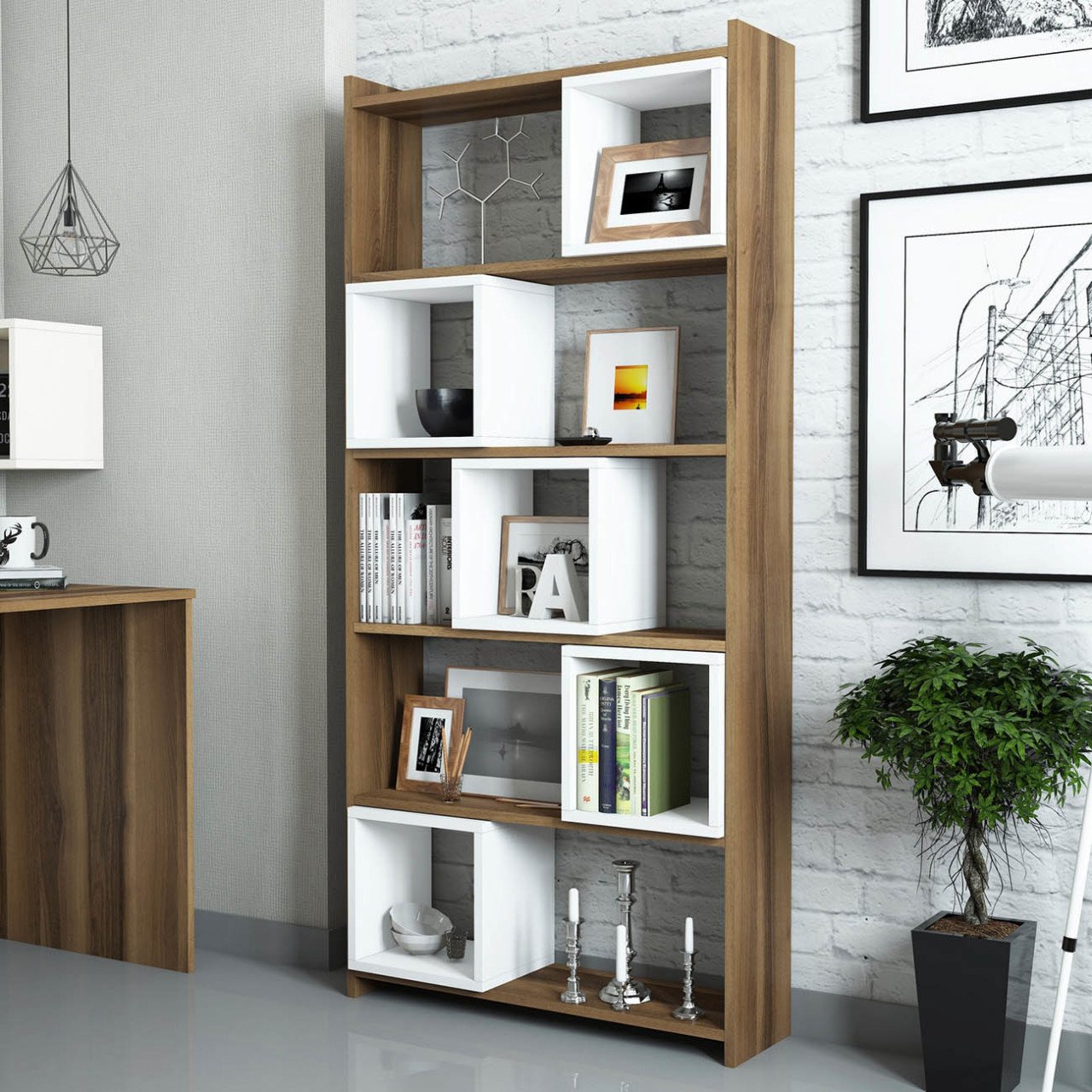 Box Kitaplık Ceviz/Mavi - Kitaplık Modelleri