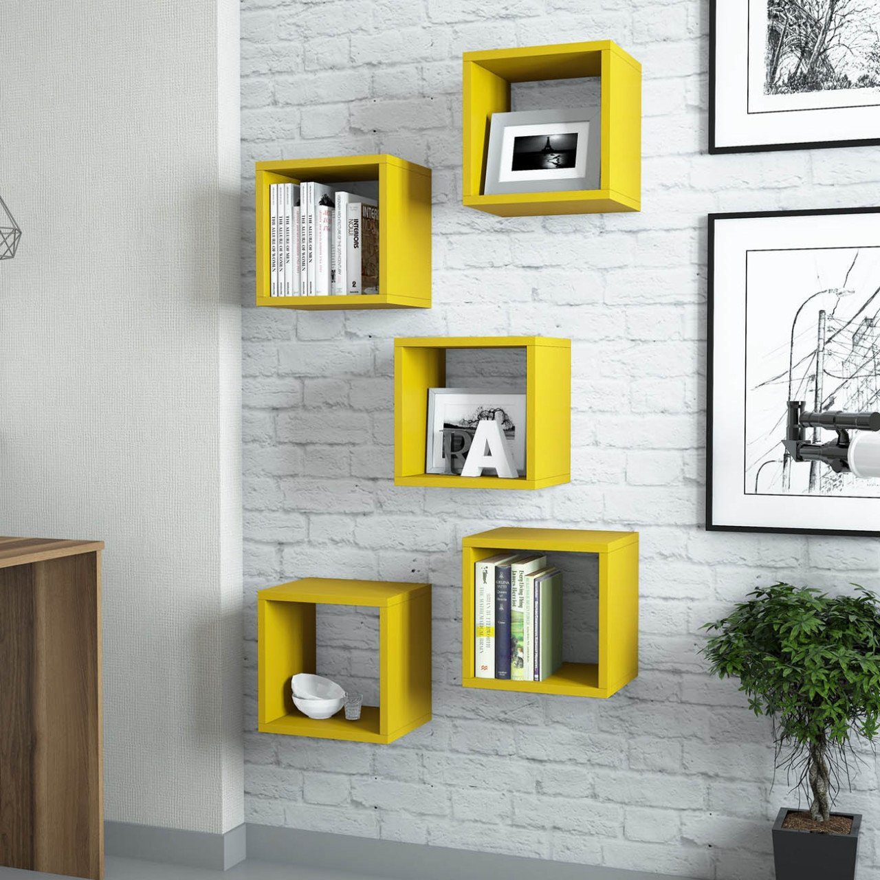 Box Duvar Rafı - Sarı
