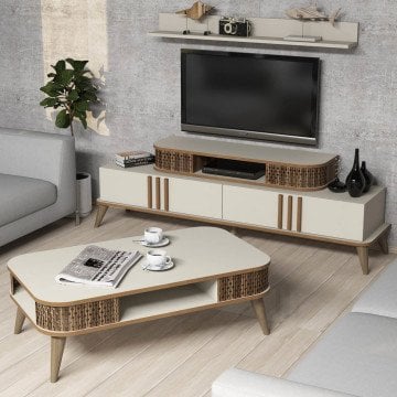Eylül Tv Ünitesi Ve Orta Sehpa Takımı - Krem