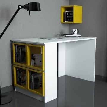 Box Çalışma Masası - Beyaz / Sarı