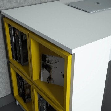 Box Çalışma Masası - Beyaz / Sarı